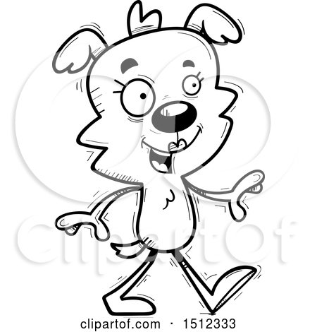 Clipart of a Black and White Happy Walking Female Dog - Royalty Free Vector Illustration by Cory Thoman