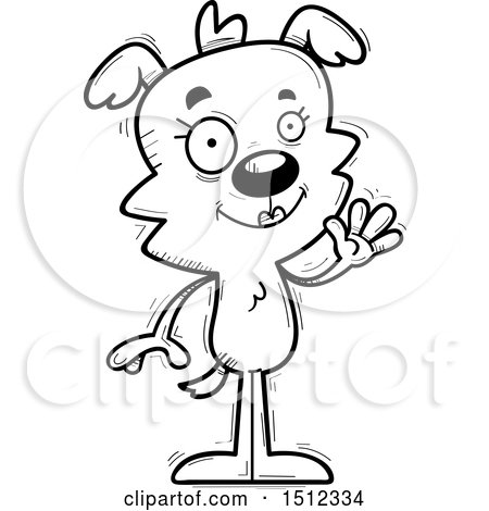 Clipart of a Black and White Friendly Waving Female Dog - Royalty Free Vector Illustration by Cory Thoman