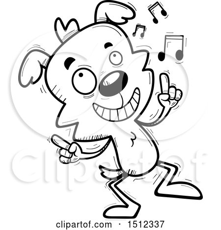 Clipart of a Black and White Happy Dancing Male Dog - Royalty Free Vector Illustration by Cory Thoman