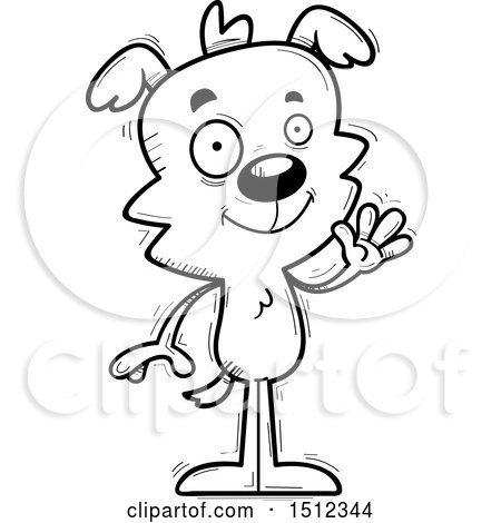 Clipart of a Black and White Friendly Waving Male Dog - Royalty Free Vector Illustration by Cory Thoman