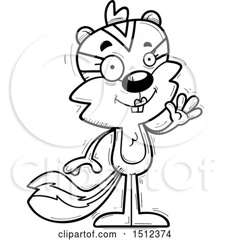 Clipart of a Black and White Friendly Waving Female Chipmunk - Royalty Free Vector Illustration by Cory Thoman