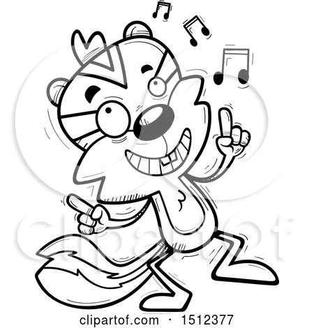 Clipart of a Black and White Happy Dancing Male Chipmunk - Royalty Free Vector Illustration by Cory Thoman