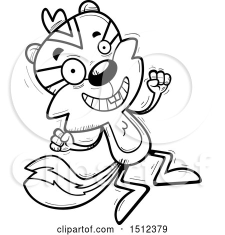 Clipart of a Black and White Jumping Male Chipmunk - Royalty Free Vector Illustration by Cory Thoman