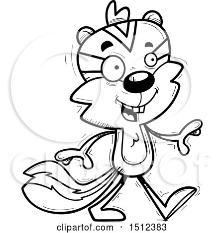 Clipart of a Black and White Happy Walking Male Chipmunk - Royalty Free Vector Illustration by Cory Thoman
