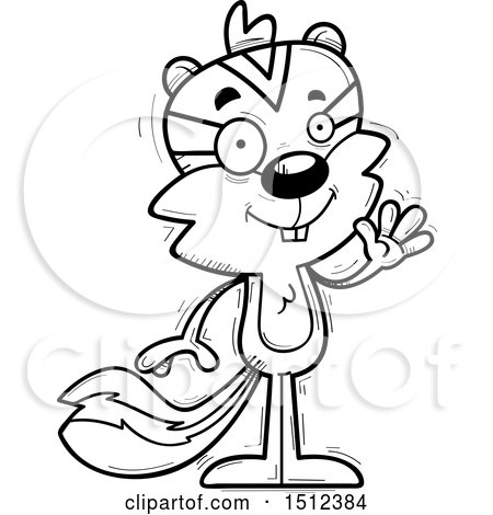 Clipart of a Black and White Friendly Waving Male Chipmunk - Royalty Free Vector Illustration by Cory Thoman