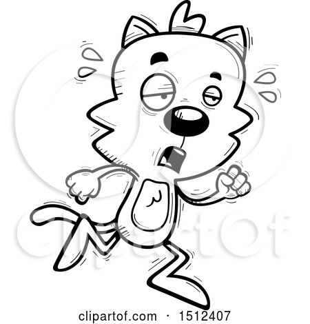Clipart of a Black and White Tired Running Male Cat - Royalty Free Vector Illustration by Cory Thoman