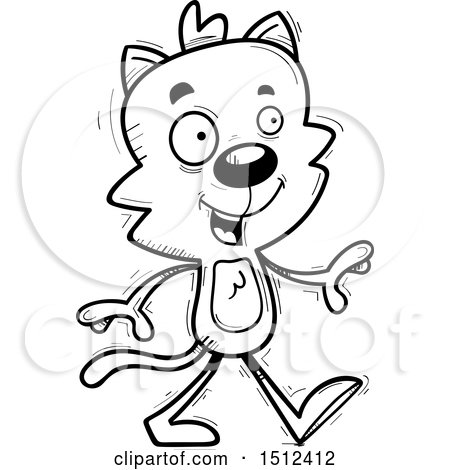 Clipart of a Black and White Happy Walking Male Cat - Royalty Free Vector Illustration by Cory Thoman