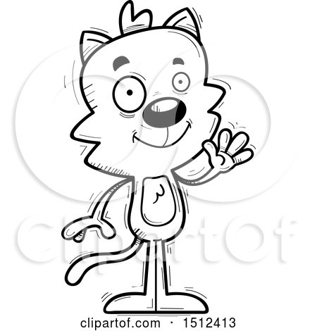 Clipart of a Black and White Friendly Waving Male Cat - Royalty Free Vector Illustration by Cory Thoman