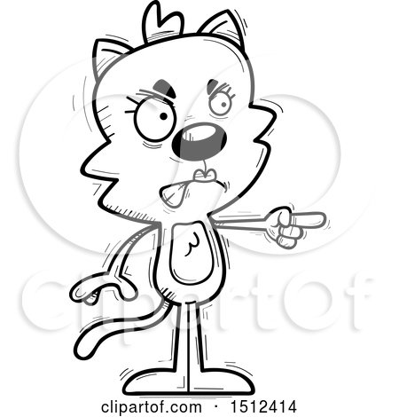 Clipart of a Black and White Mad Pointing Female Cat - Royalty Free Vector Illustration by Cory Thoman
