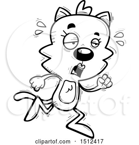 Clipart of a Black and White Tired Running Female Cat - Royalty Free Vector Illustration by Cory Thoman