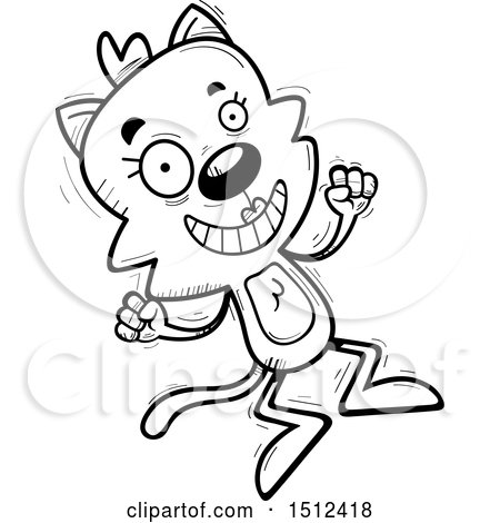Clipart of a Black and White Jumping Female Cat - Royalty Free Vector Illustration by Cory Thoman