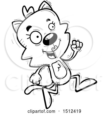 Clipart of a Black and White Running Female Cat - Royalty Free Vector Illustration by Cory Thoman