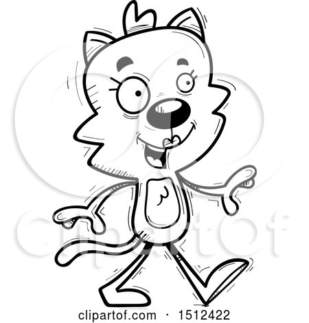 Clipart of a Black and White Happy Walking Female Cat - Royalty Free Vector Illustration by Cory Thoman