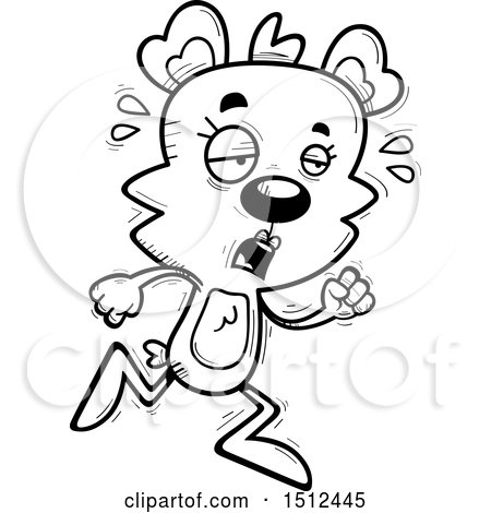 Clipart of a Black and White Tired Running Female Bear - Royalty Free Vector Illustration by Cory Thoman