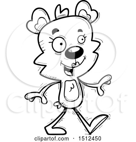 Clipart of a Black and White Happy Walking Female Bear - Royalty Free Vector Illustration by Cory Thoman
