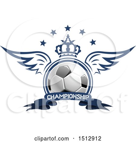 Clipart of a Soccer Ball with a Crown, Wings and Stars over a Championship Banner - Royalty Free Vector Illustration by Vector Tradition SM