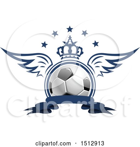 Clipart of a Soccer Ball with a Crown, Wings and Stars over a Banner - Royalty Free Vector Illustration by Vector Tradition SM