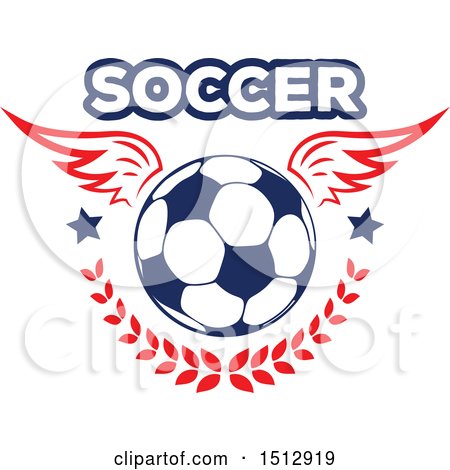 Clipart of a Winged Soccer Ball with Text, a Laurel Branch and Stars - Royalty Free Vector Illustration by Vector Tradition SM