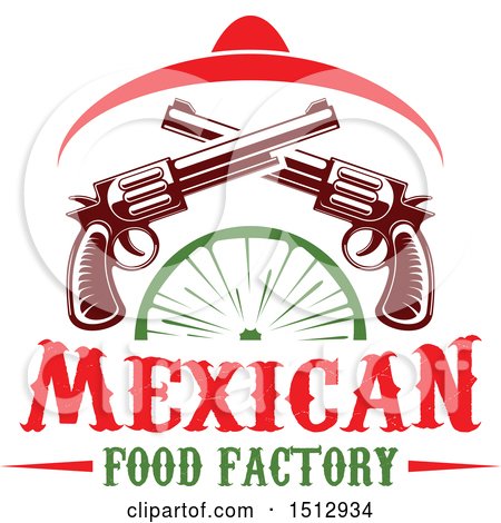 Clipart of a Mexican Food Factory Design with a Sombrero, Pistols and Lime - Royalty Free Vector Illustration by Vector Tradition SM