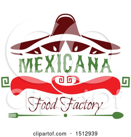 Clipart of a Mexican Food Factory Design with a Sombrero, Peppers and Silverware - Royalty Free Vector Illustration by Vector Tradition SM