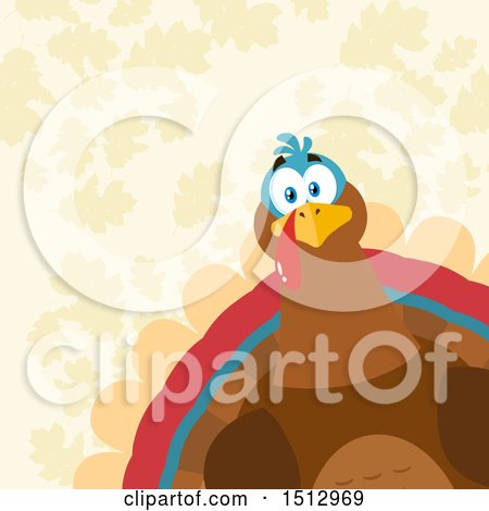 Clipart of a Peeking Thanksgiving Turkey Bird over Leaves - Royalty Free Vector Illustration by Hit Toon
