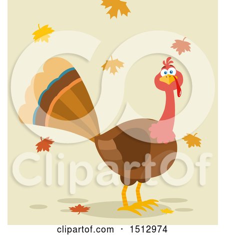 Clipart of a Thanksgiving Turkey Bird and Falling Leaves - Royalty Free Vector Illustration by Hit Toon