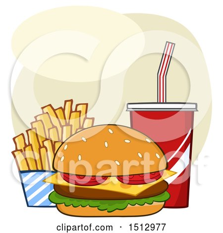 Clipart of a Cheeseburger, French Fries and Soda Fast Food Meal - Royalty Free Vector Illustration by Hit Toon