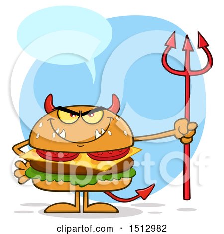 Clipart of a Talking Devil Cheeseburger Mascot Holding a Trident - Royalty Free Vector Illustration by Hit Toon