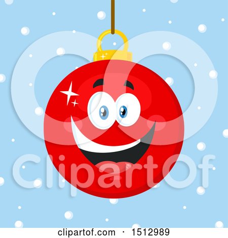 Clipart of a Happy Red Christmas Bauble Ornament Mascot Character over Snow - Royalty Free Vector Illustration by Hit Toon