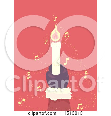 Clipart of a Christmas Santa Claus Hand Holding up a Candle with Music Notes - Royalty Free Vector Illustration by BNP Design Studio