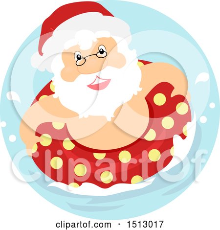 Clipart of a Christmas Santa Claus Swimming with an Inner Tube - Royalty Free Vector Illustration by BNP Design Studio