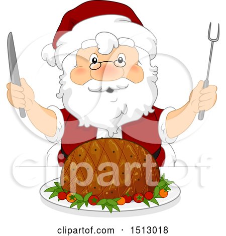 Clipart of a Christmas Santa Claus Ready to Carve a Ham - Royalty Free Vector Illustration by BNP Design Studio