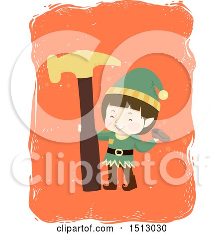 Clipart of a Boy Christmas Elf with a Hammer - Royalty Free Vector Illustration by BNP Design Studio