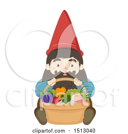 Clipart of a Gnome Sitting with a Basket of Produce - Royalty Free Vector Illustration by BNP Design Studio