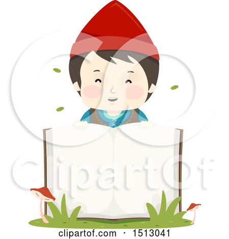 Clipart of a Boy Dwarf over an Open Book - Royalty Free Vector Illustration by BNP Design Studio