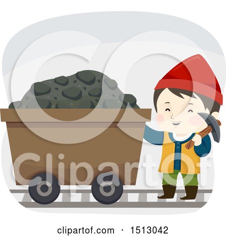 Clipart of a Boy Dwarf with a Coal Cart - Royalty Free Vector Illustration by BNP Design Studio