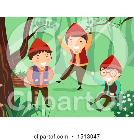 Clipart of a Group of Dwarf Kids Playing in the Woods - Royalty Free Vector Illustration by BNP Design Studio