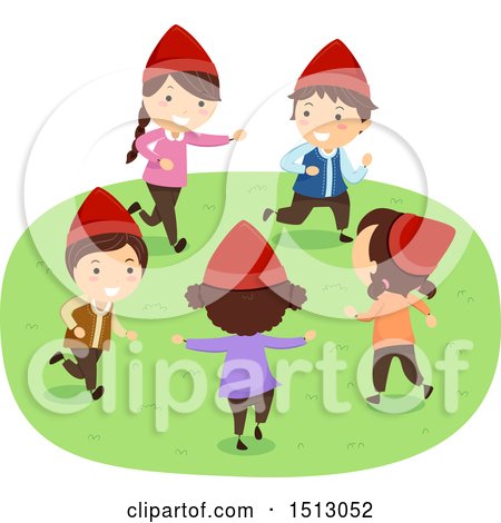 Clipart of a Group of Dwarf Kids Playing Outdoors - Royalty Free Vector Illustration by BNP Design Studio