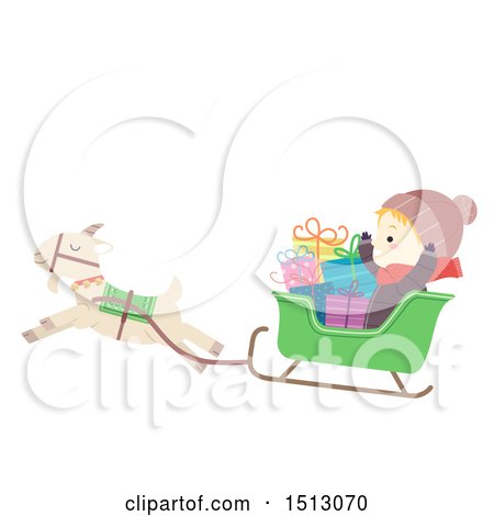 Clipart of a Boy with Christmas Gifts, Riding in a Yule Goat Sleigh - Royalty Free Vector Illustration by BNP Design Studio