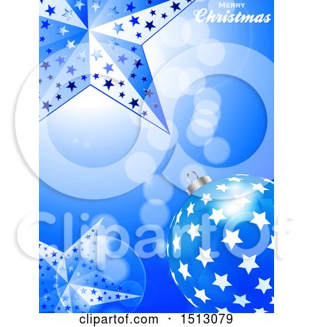Clipart of a Merry Christmas Greeting with a 3d Bauble and Stars - Royalty Free Vector Illustration by elaineitalia