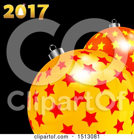 Clipart of a Christmas 2017 Design with Starry Baubles on Black - Royalty Free Vector Illustration by elaineitalia