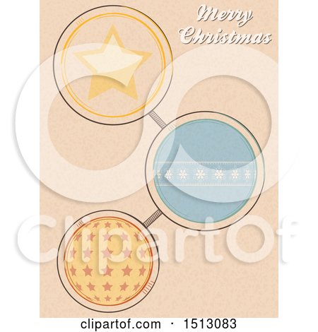 Clipart of a Merry Christmas Greeting with Baubles on Tan - Royalty Free Vector Illustration by elaineitalia