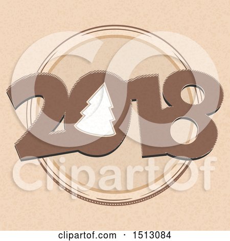 Clipart of a New Year 2018 Design with a Tree on Brown Paper - Royalty Free Vector Illustration by elaineitalia