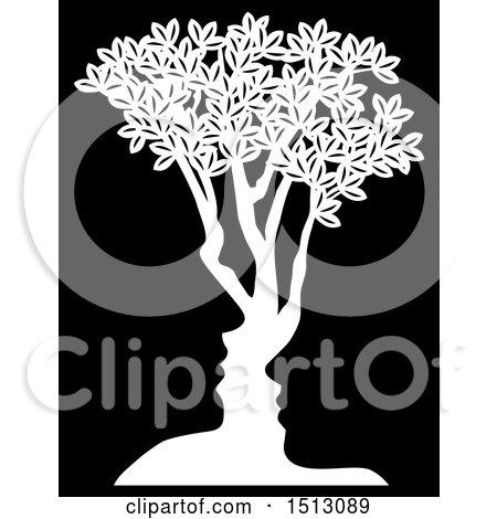 Clipart of a Black and White Tree Formed of Male and Female Faces in Black - Royalty Free Vector Illustration by AtStockIllustration