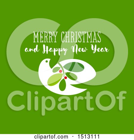 Clipart of a Merry Christmas Greeting with a Dove and Branch on Green - Royalty Free Vector Illustration by elena