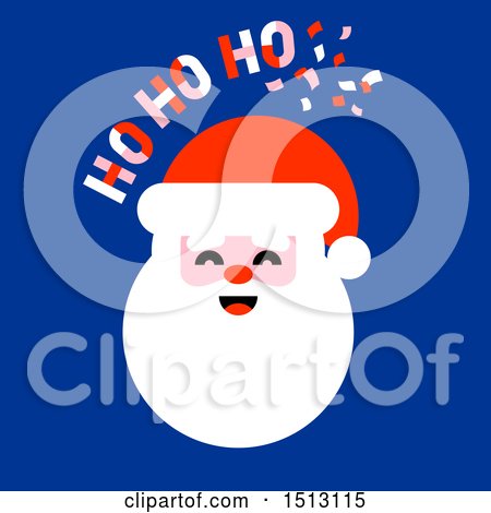 Clipart of a Jolly Santa Face with Ho Ho Ho Text on Blue - Royalty Free Vector Illustration by elena