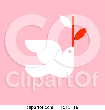 Clipart of a Christmas Dove with a Branch on Pink - Royalty Free Vector Illustration by elena