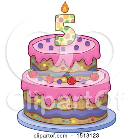 Clipart of a Layered Fifth Birthday Party Cake - Royalty Free Vector Illustration by visekart