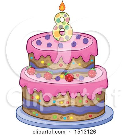 Clipart of a Layered Eighth Birthday Party Cake - Royalty Free Vector Illustration by visekart