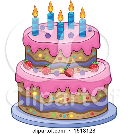 Clipart of a Layered Birthday Party Cake - Royalty Free Vector Illustration by visekart